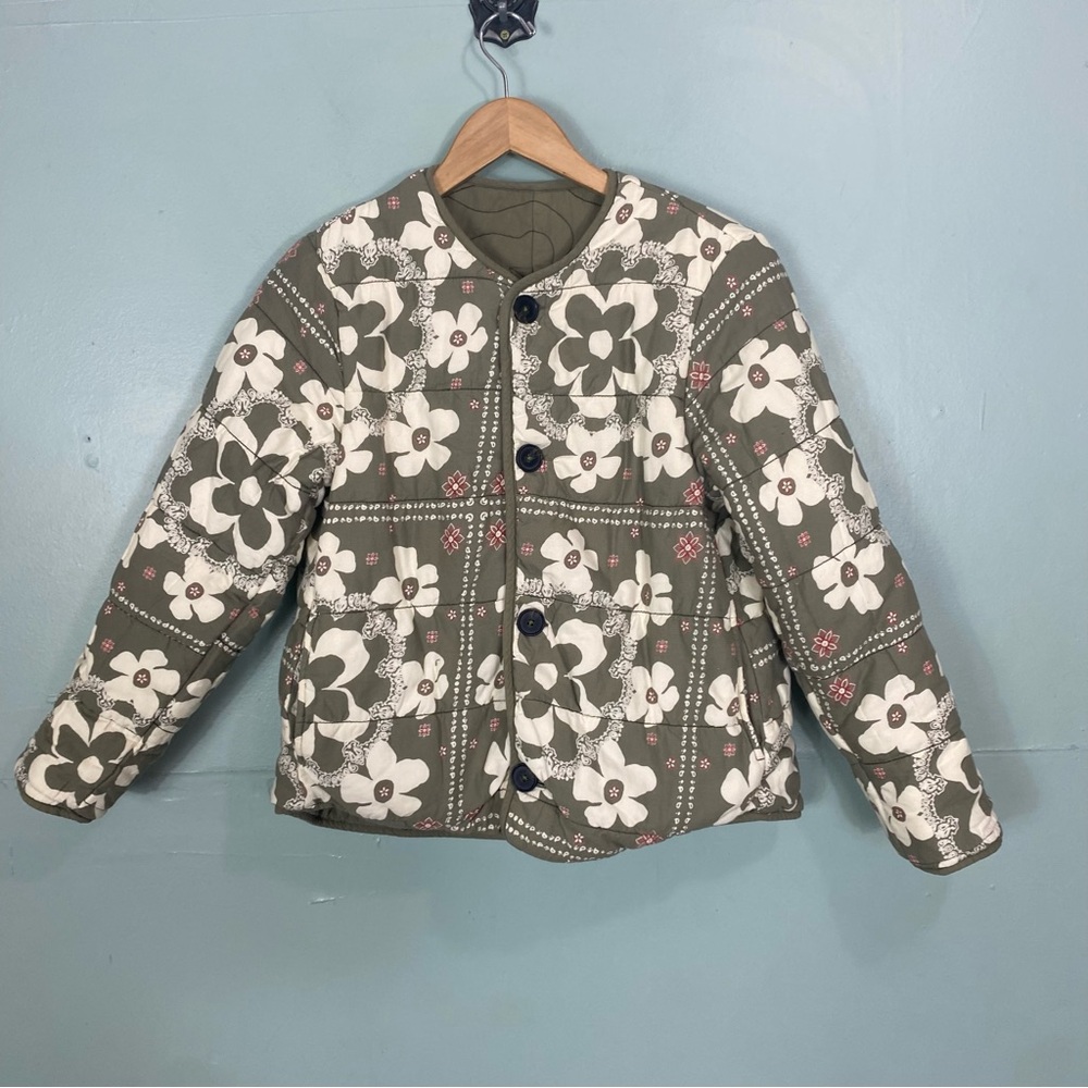 Free People Zazu Reversible Jacket Quilted Floral‎ Green XS FLAWED FLAWED